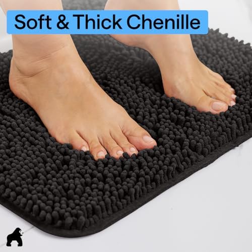 GORILLA GRIP Chenille Bath Rug Mat for Oval Toilet Base, 24x19 Black - Image 5