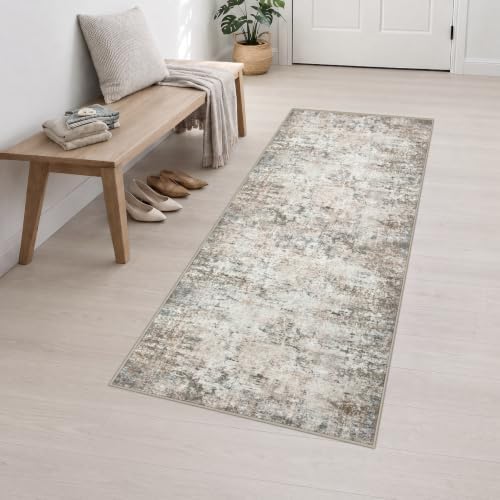2.6x8 Washable Runner Rug：Modern Abstract Kitchen Soft Carpet Brown - Image 3