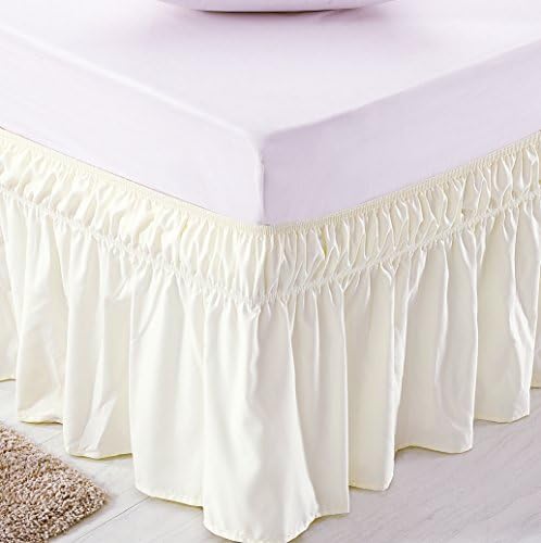 MEILA Wrap Around Elastic Bed Skirt for Queen & King Beds, 16" Drop, Ivory - Image 3