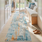 3x8 Blue Rug Runners for Hallways Kitchen Runner Rug Non Slip Washable Black Long Runner Rugs with Rubber Backing Soft Abstract Carpet Runner for Bedroom, Kitchen, Bathroom, Entryway by OmpaaHomeDecor