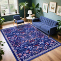 PLHXFR Area Rug Living Room: 4x6 Floral Washable Boho Soft Carpet Blue by PLHXFRSoftAreaRugs