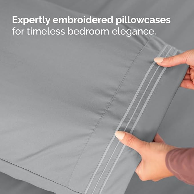 Split Head King Sheet Set – 4 Piece Flex Split Top King Sheets for Adjustable Beds - Fits 14” to 16" Mattress w/ Deep Pockets - Soft, Breathable & Cooling - Luxury Bedding & Wrinkle Free - Steel Blue
