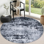Round Area Rug Living Room: 4 ft Modern Washable Carpet Black by FXRHLP