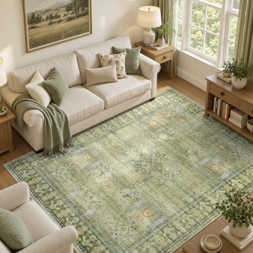 5x7 Area Rug for Living Room, Non-Slip Washable Large Carpet, Sage Green by Lofus