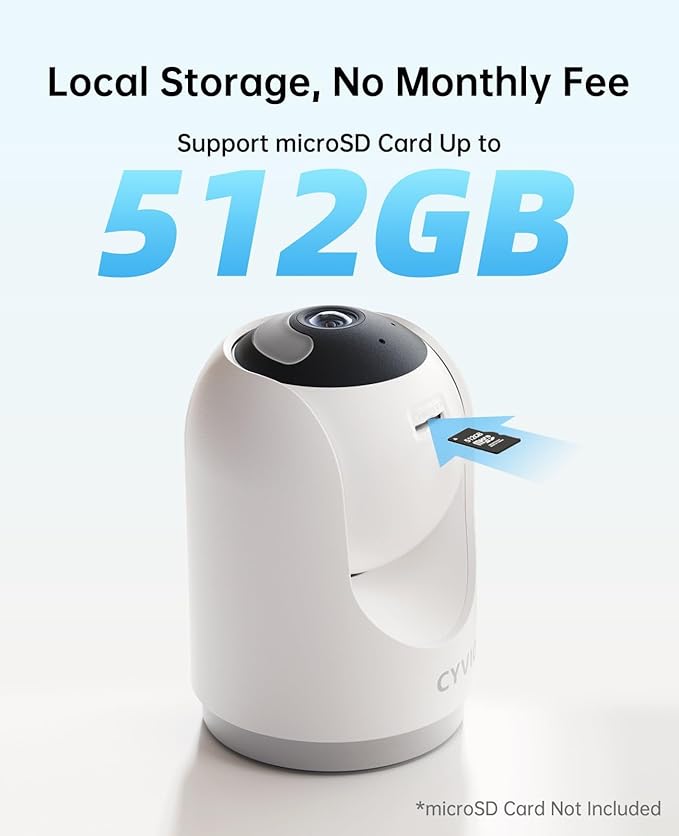 CYVIO 5MP Indoor Security Camera, 3K Pan-Tilt WiFi Surveillance Camera with AI Motion Detection, Human Tracking, Color Night Vision, 2-Way Audio, Bluetooth Setup, No Subscription, for Baby/Pet/Home