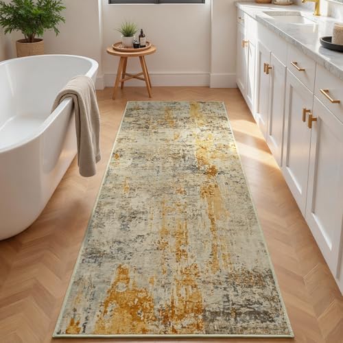 Runner Rug for Kitchen Beige Hallways Runner Rug Non Slip 2'6''x8' Washable Long Runner Rugs with Rubber Backing Soft Abstract Carpet Runner for Entryway, Kitchen, Bedroom, Bathroom - Image 3
