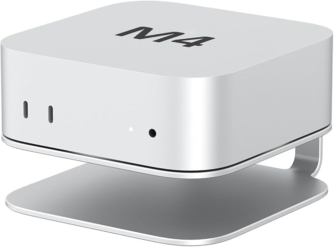 AKKYAJAURE Mac mini M4 Dock Stand, Aluminum Desktop Stand Mount for New Mac mini M4 and M4 Pro, Improved Cooling, Easy Power Button Access & Desk Organization – Essential Mac mini M4 Accessories