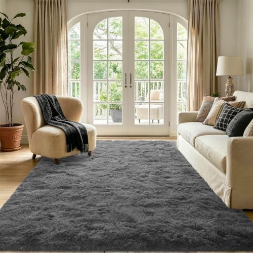 Noahas 5x7 Dark Grey Fluffy Soft Area Rug Non-Slip for Living Room Bedroom - Image 2