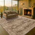 Hazo Haus Taupe Brown 5x8 Rug for Living Room - Vintage Traditional Dark Neutral Geometric, Washable Foldable Non-Slip Area Rugs for Dining Under Table, Home Office, Guest Room - Image 3