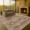 Hazo Haus Boho Brown Living Room Rug 7x9 - Vintage Traditional Eclectic Oriental Neutral Taupe, Washable Low Pile Non-Slip Extra Large Area Rugs for Dining Under Table Bedroom Lounge by HazoHaus