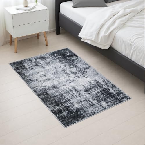 2x3 Washable Entryway Rug: Modern Abstract Soft Carpet Dark Black - Image 5