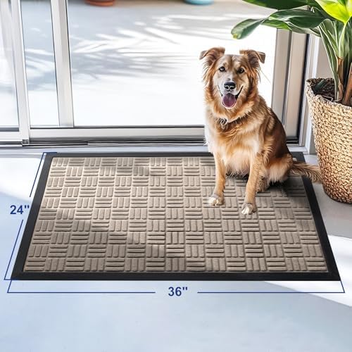 Mibao Front Door Mat Outdoor Entrance, 36" x 24" Heavy Duty Welcome Mat for Outdoor and Indoor, Waterproof Dirt Trapper Doormat, Super Absorbent Indoor Entryway Mat for Patio & Porch - Beige - Image 2