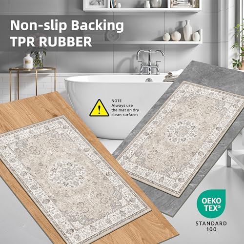 4 Pieces Kitchen Rug Set: Washable Water Resisitant Carpet for Sink Stove Area Soft Floor Mats with Non-Slip Backing for Bathroom Low-Pile Runners for Family with Elderly Dogs(2x3+2x4+2x5+2x6,Beige) - Image 5