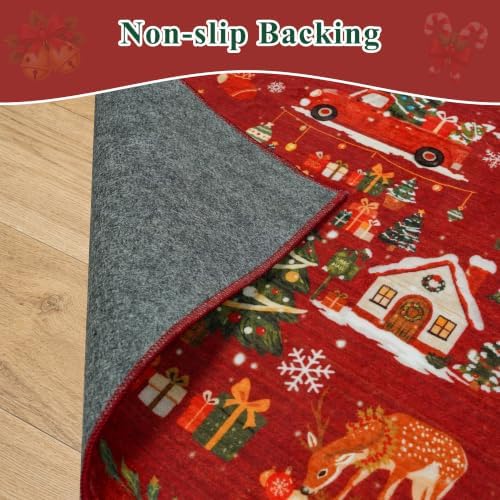 Christmas 2x8 Hallways Runner Rug - Red Santa Claus Kitchen Rugs Non-Slip Washable Entryway Bathroom Rugs Winter Soft Low Pile Floor Carpet for Hallway Bedroom for （2x8，Red） - Image 3