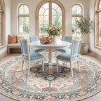 RELEANY Washable Area Rug, Round 10ft, Beige/Blue/Orange - Image 3
