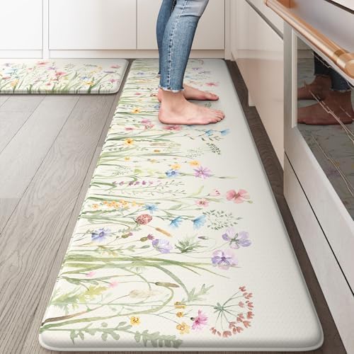 KIMODE Anti Fatigue Kitchen Mats for Floor, Floral Kitchen Rugs Set of 2 by StayinComfortCookwithJoy