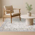 Hazo Haus Washable Boho 4x6 Living Room Rug - Light Gray & Sage Area Rug for Kitchen, Mudroom, Bedroom Beside Bed, Office, Modern Vintage Eclectic Geometric Floral, Low Pile & Fade Resistant by HazoHaus