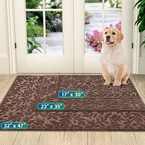 Bulijojo Sturdy Front Entrance Doormats,Durable Heavy Duty Welcome Mat,Thick Absorbent Natural Rubber Non Slip Mat,Easy Clean Entryway Mat Leaves Brown 23"x35" - Image 2