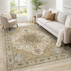 Amada Vintage Washable Area Rug,9'x12',Beige/Cream - Image 2