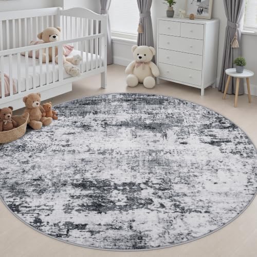Round Area Rug Living Room: 8 ft Modern Washable Carpet Grey - Image 5