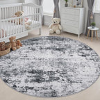 Round Area Rug Living Room: 6 ft Modern Washable Carpet Grey - Image 5