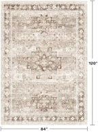 Hazo Haus Beige Farmhouse Washable 7x10 Area Rugs for Living Room, Bedroom, Dining Room Table, Vintage Floral Décor, Non-Slip Stain & Fade Resistant (7x10 Beige/Latte) - Image 2