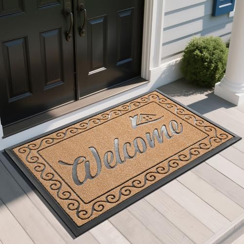 Yimobra Welcome Mat, Heavy Duty Sturdy Door Mats for Home Entrance Outdoor Indoor, Front Doormat for Outside Patio Floor Entry Porch Garage Office, Waterproof, Low Profile, 47X32 Inches, Yellow by Yimobra