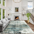 5x7 Area Rugs for Living Room: Washable Abstract Teal Green Bedroom Carpet by GENTDRIZZ