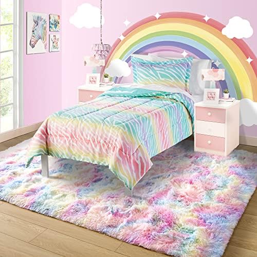 4x6 Rainbow Fluffy Soft Area Rug Non-Slip for Kids Bedroom Nursery Playroom - Image 2