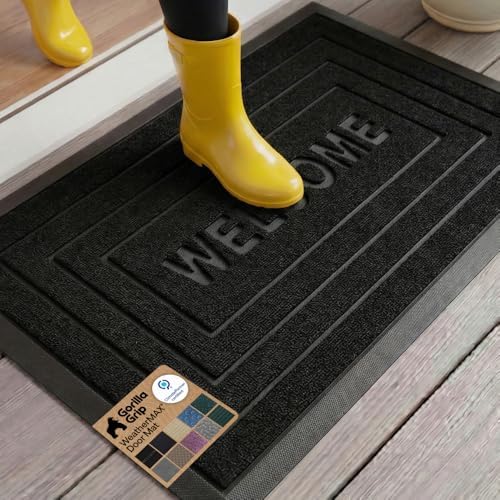 GORILLA GRIP WeatherMAX Door Mat, Indoor Outdoor Use, 35x23, Black Welcome by GorillaGrip