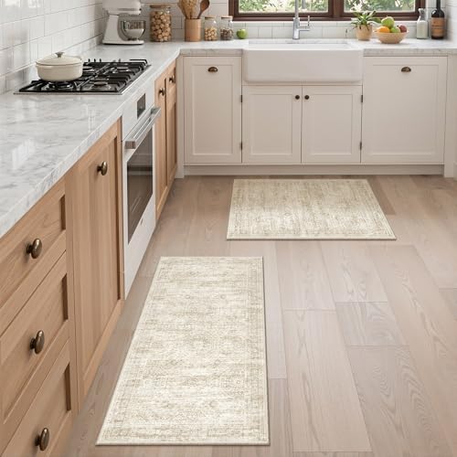 Kitchen Rugs Sets of 2, 2x3 2x4 Rug Runner,Beige by Restydon