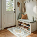 RELEANY Washable Area Rug, Small 2'x4', Beige/Carbon Grey/Orange by RELEANY