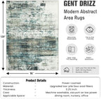 8x10 Area Rugs for Living Room: Washable Abstract Teal Green Bedroom Carpet - Image 2