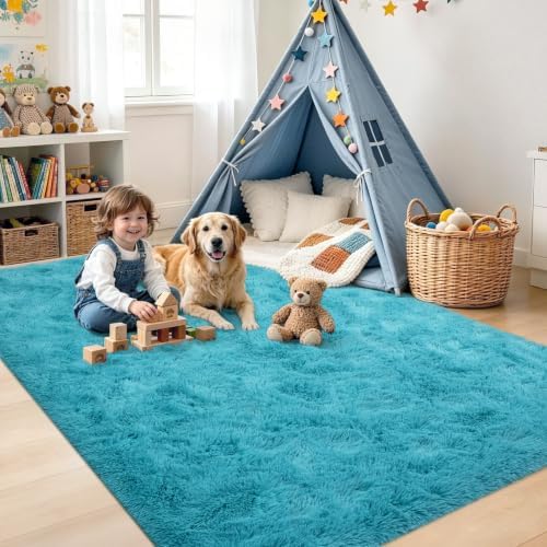 6x9 Large Blue Fluffy Soft Area Rug Non-Slip for Kids Bedroom Nursery - Image 4