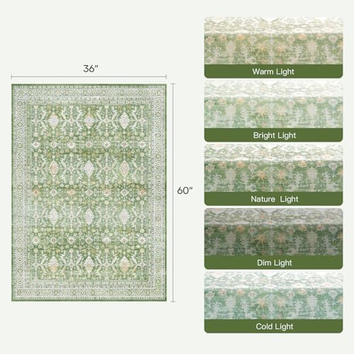 3x5 Area Rugs for Entryway, Non-Slip Washable Rug for Kitchen, Light Green - Image 2