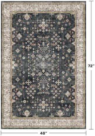 Boho Washable 4x6 Entryway Rug - Non-Slip Low Pile Geometric Area Rug for Living Room, Large Kitchen, Bedroom, Office - Ultra Soft Dark Modern Aesthetic Decor, Black & Multi - Image 2