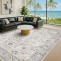 Large Light Gray & Sage 10x14 Living Room Rug - Vintage Floral Area Rug for Dining Room, Washable Low Pile Bedroom Carpet, Modern Eclectic Geometric Decor & Stain Resistance by HazoHaus