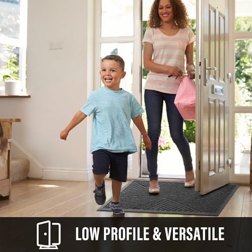HIYARD Sturdy Front Door Mat, Absorbent Muddy Dirt Resist Welcome Door Mats Outdoor Indoor, Stain and Fade Resistant, Non-Slip Backing Entry Mat Low Profile Doormat for Entryway, 72×24, Grey - Image 6