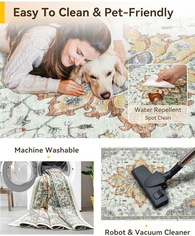 RELEANY Washable Area Rug, 3'x4', Beige/Carbon Grey/Orange - Image 3