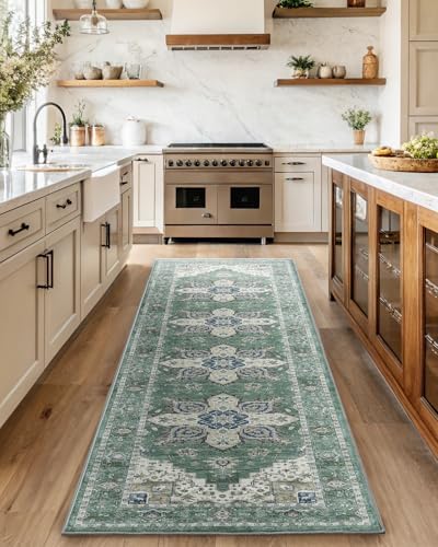 Amada 2'6"x8' Washable Runner Rug for Hallway, Dark/Green, Vintage Style - Image 3