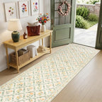 PLHXFR 3x10 Washable Runner Rug：Floral Indoor Kitchen Carpet Beige Multi - Image 2