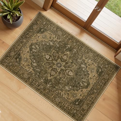 RELEANY Washable Area Rug, Small 2'x4', Brown/Dark Brown by RELEANY