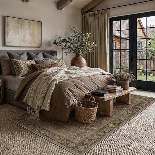 HUGEAR 5x7 Brown Linen Look Washable Area Rug for Living Room - Image 3