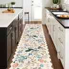 Washable Hallway 2'6x12 Runner Rug: Floral Scalloped Rug for Kitchen Entryway Farmhouse Soft Carpet for Bathroom Bedroom Thin Laudry Living Room Floor Mat with Non Slip Backing(2'6''x12',Cream) - Image 2