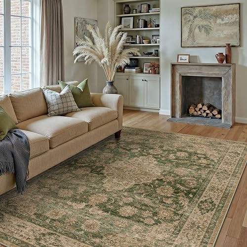 HUGEAR 10x14 Green Retro Floral Washable Area Rug for Living Room - Image 3