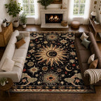 Vacuum-Friendly, 10x12 Washable Area Rug, Black Gold Beige Red by meejou