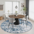 Round Area Rug Living Room: 4 ft Modern Washable Carpet Blue - Image 5