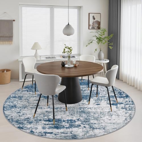 Round Area Rug Living Room: 4 ft Modern Washable Carpet Blue - Image 5