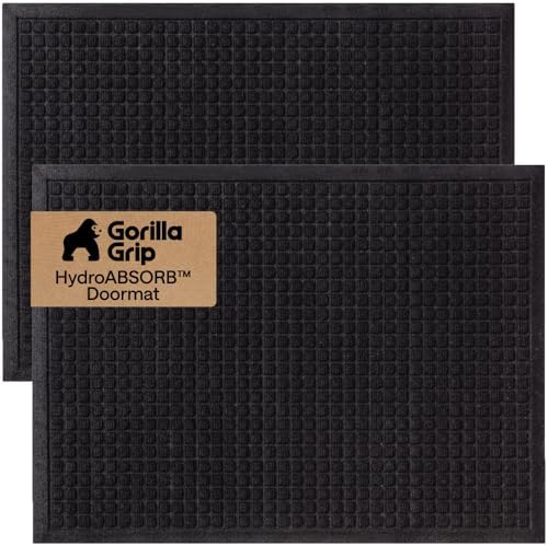 GORILLA GRIP® HydroABSORB Door Mat for Indoor Outdoor Use, 2 Pk 29x17 Black by GorillaGrip