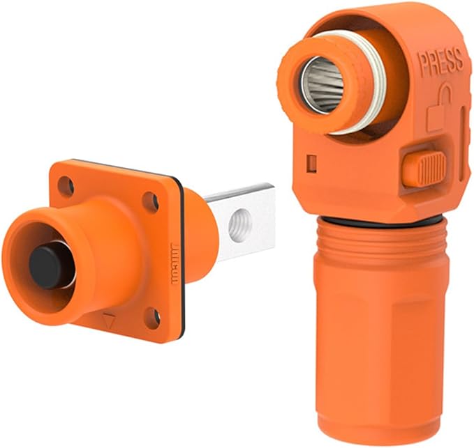 1 Set Battery Energy Storage Connector, 200A 50mm² High Current Connectors Quick Plug Terminal Orange Right Angle Plug and Socket IP67 Waterproof Power Adapter (200A, Orange)